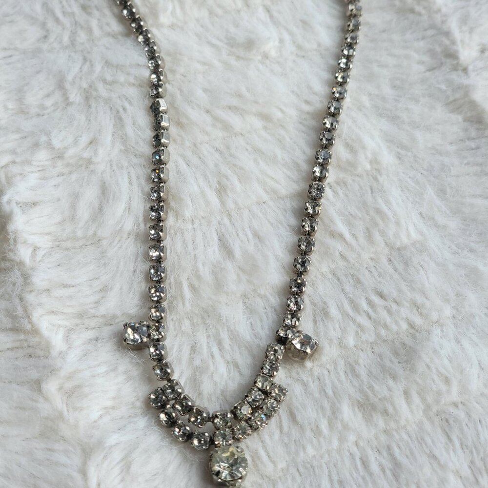 Vintage 13" Sparkly Rhinestone Choker – Mid-Century Silver Tone - Clasp Needed